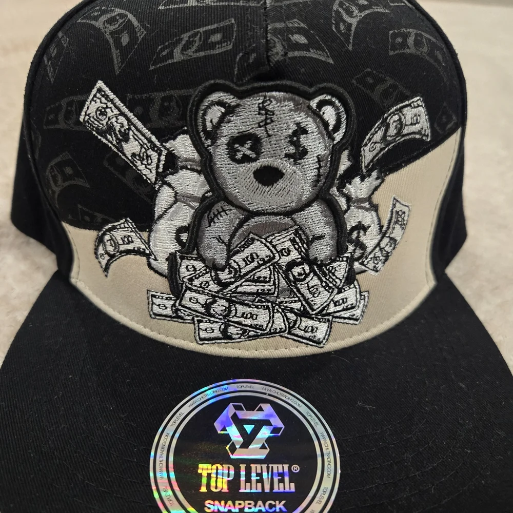 Top Level Snapback Hat/Cap Black.. Self Made Money Bear One Size